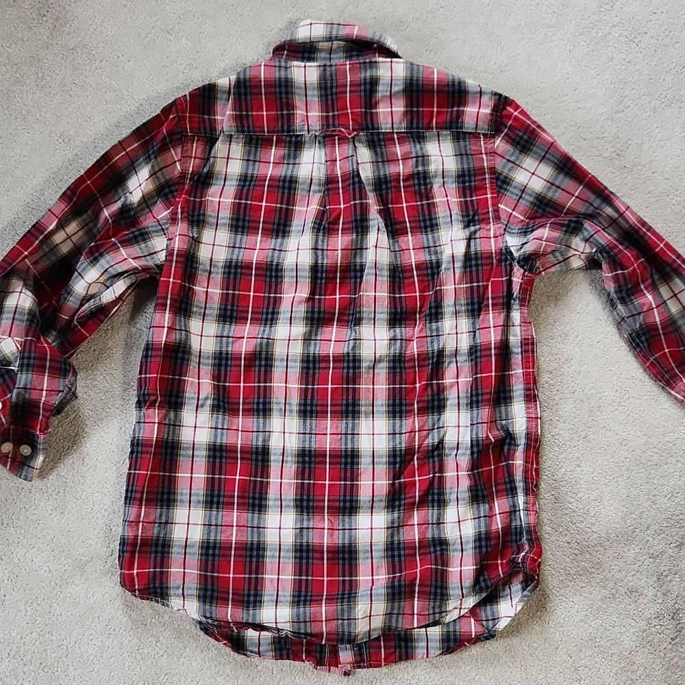 Old Navy Boys Plaid Button Down Dress Shirt- 7/8 Medium. RED white gray
